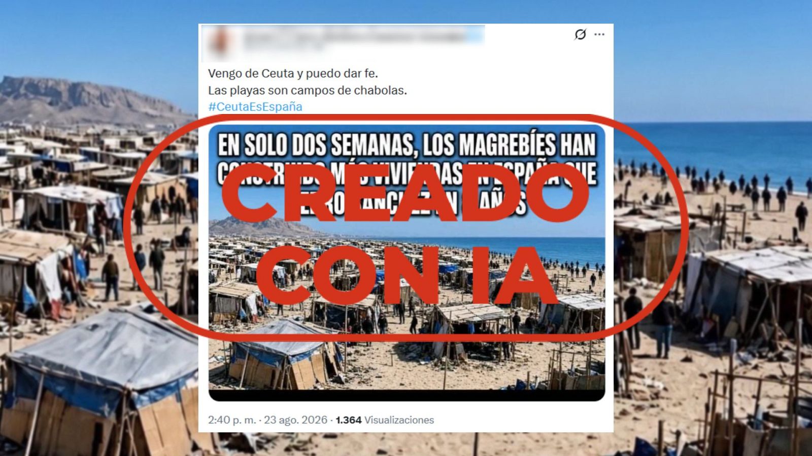 No es una foto real ni muestra la situación actual en las playas de Ceuta, es IA