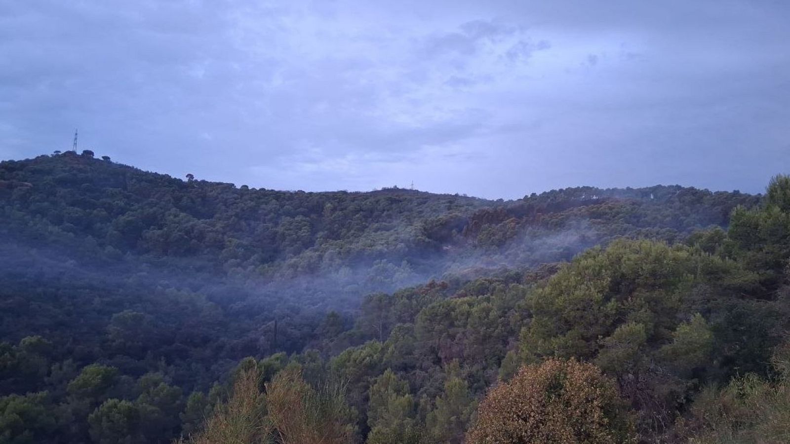 Los bomberos han trabajado toda la noche en el incendio declarado el martes en Collserola (Barcelona), que ya ha quedado estabilizado.