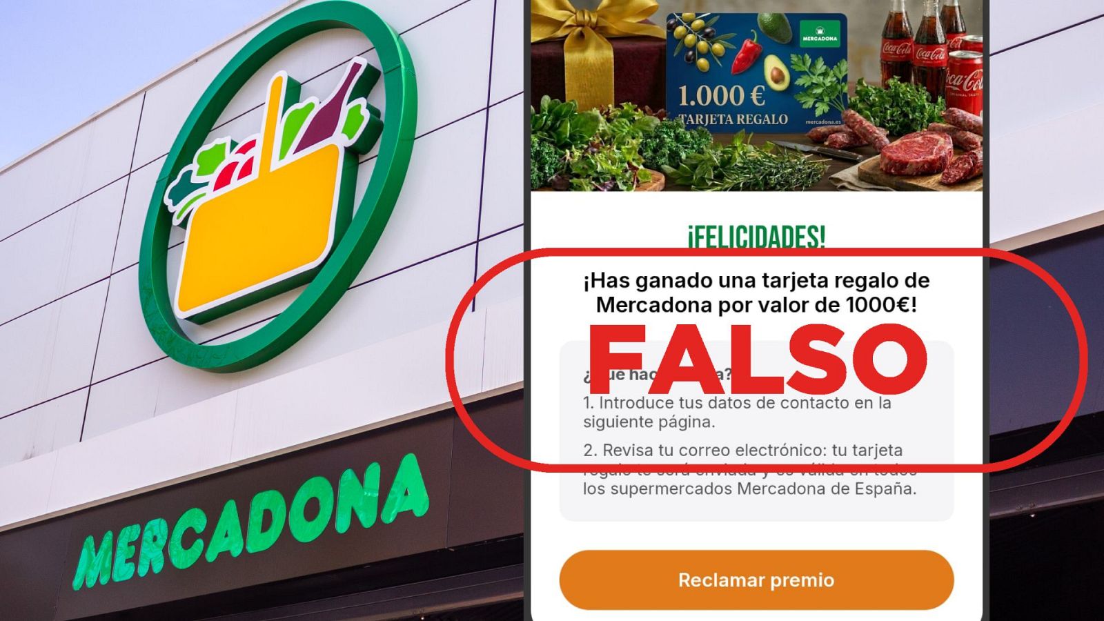 Falso mensaje que anuncia una tarjeta regalo de Mercadona.