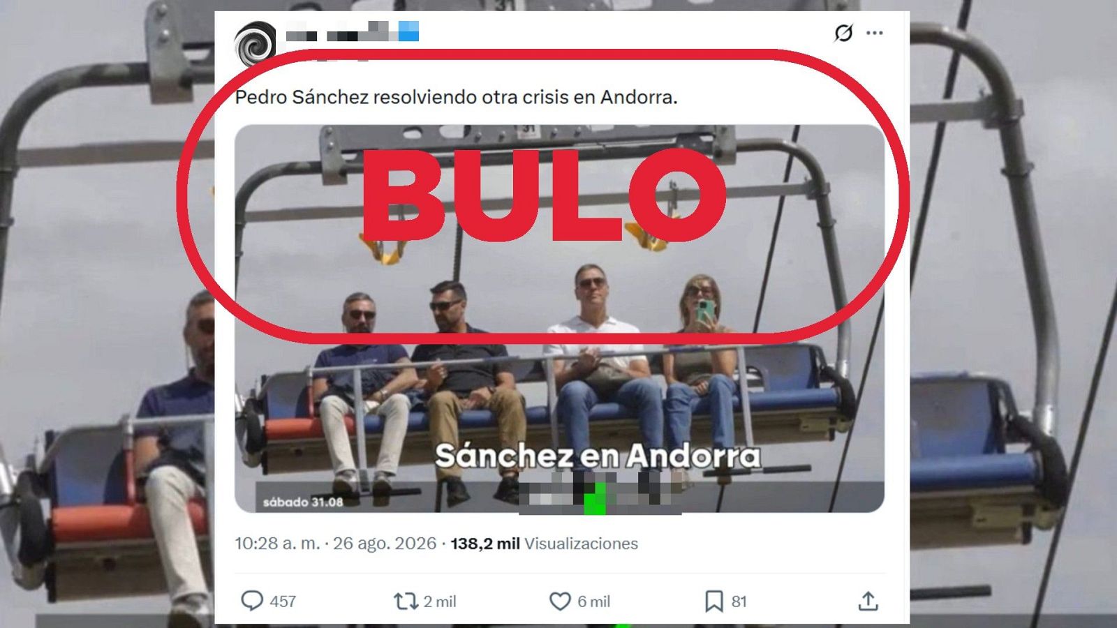 Esta foto de Pedro Sánchez de vacaciones en Andorra no es actual, es un bulo