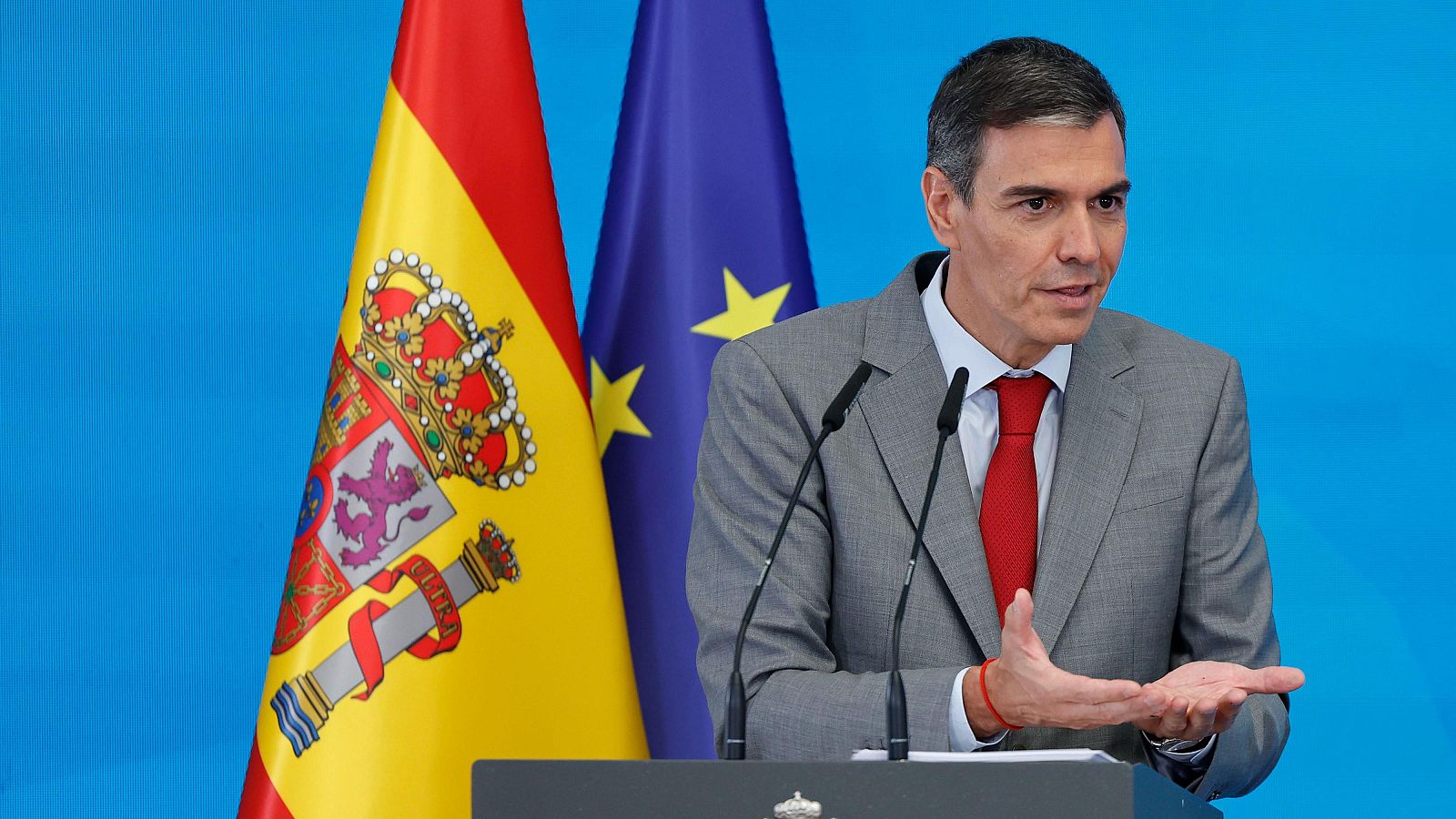 El presidente del Gobierno, Pedro Sánchez, en una rueda de prensa.
