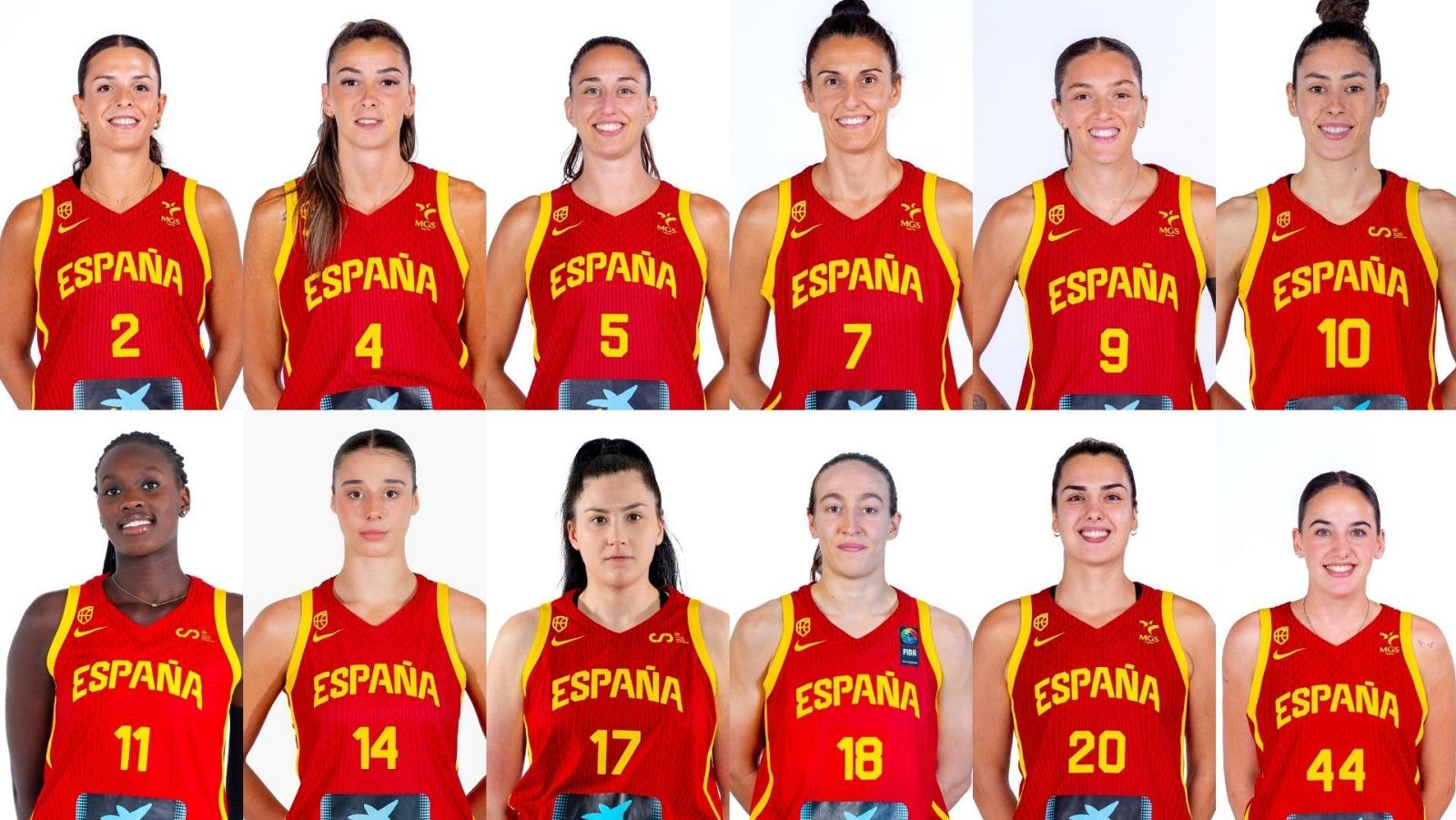 Fotocomposición con las 12 jugadoras de la selección española que van a competir en el Mundial de Berlín 2026