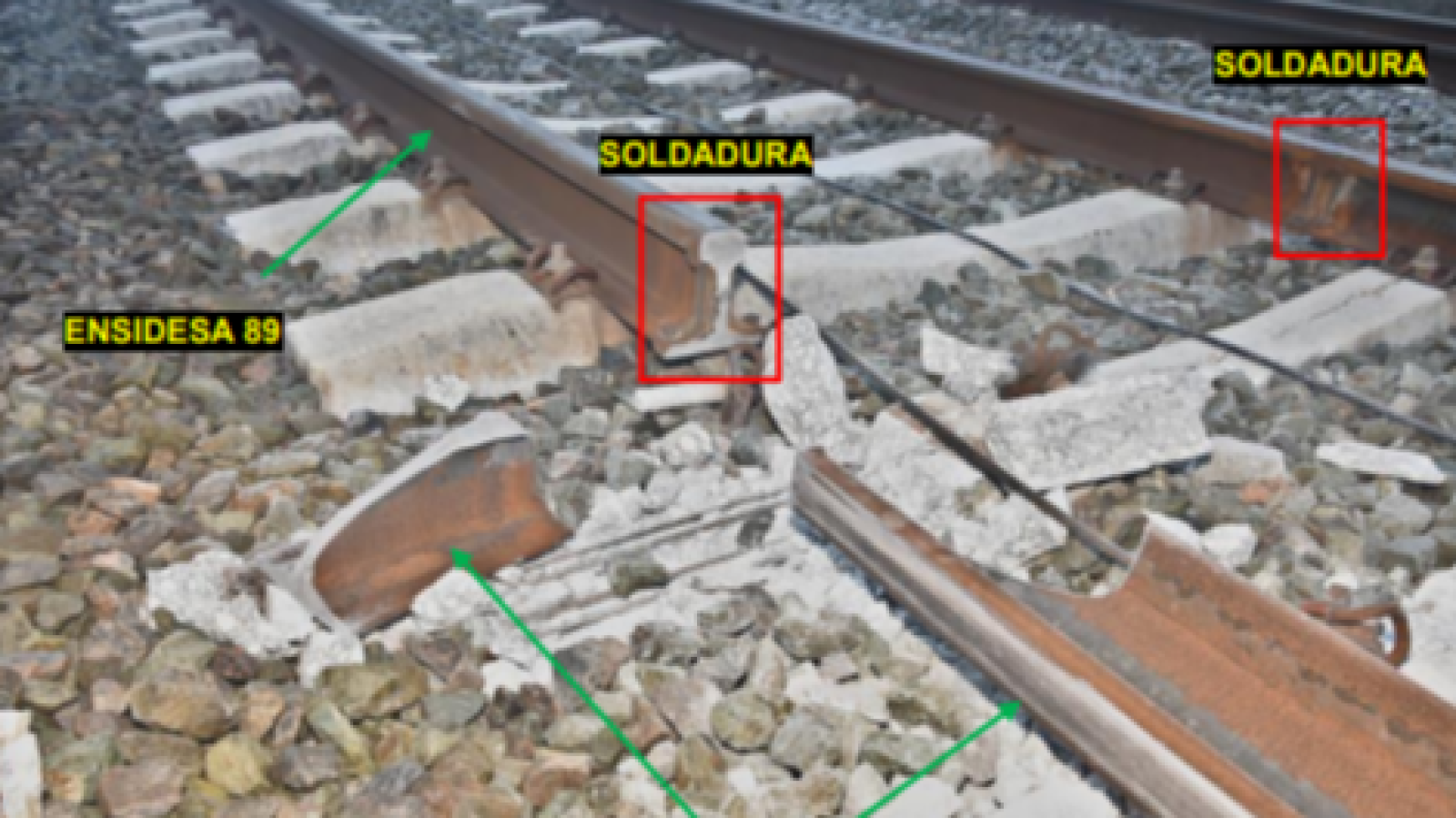 Imagen del informe de la Guardia Civil que apunta a un fallo en la soldadura en Adamuz