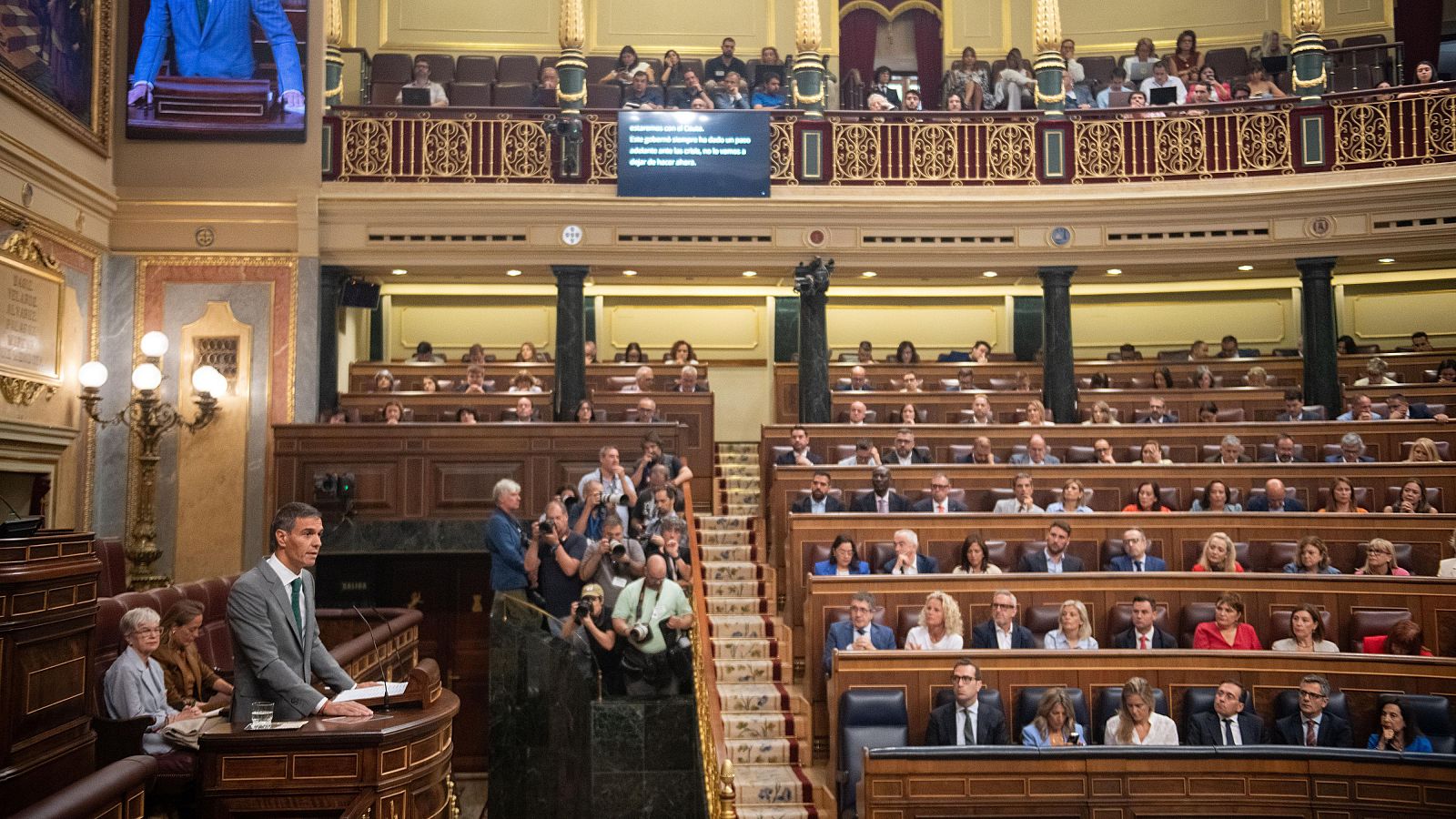 El presidente del Gobierno, Pedro Sánchez, interviene durante una sesión plenaria en el Congreso de los Diputados, a 3 de septiembre de 2026