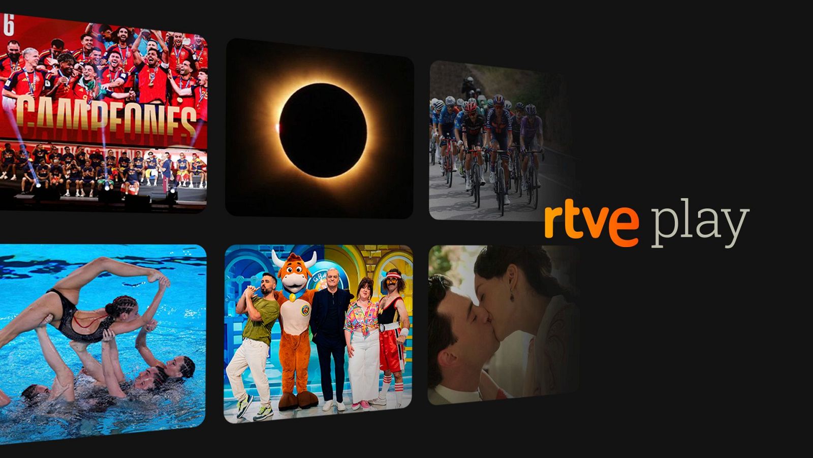 RTVE Play celebra el éxito de audiencia veraniego con deportes, "Grand Prix del Verano" y ficción. Destacan "CAMPEONES", eclipse solar, ciclismo, natación sincronizada, Ramón García, Cristinini, Michelle Calvó, Wilbur y "El Toro de la Suerte".