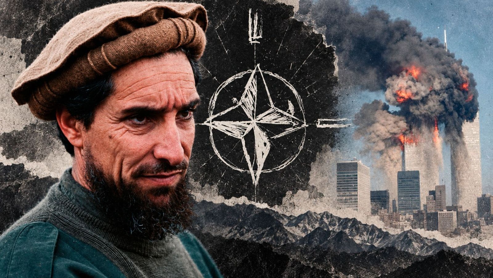 Montaje con la imagen de Ahmad Sha Masud, asesinado dos días antes del 11S