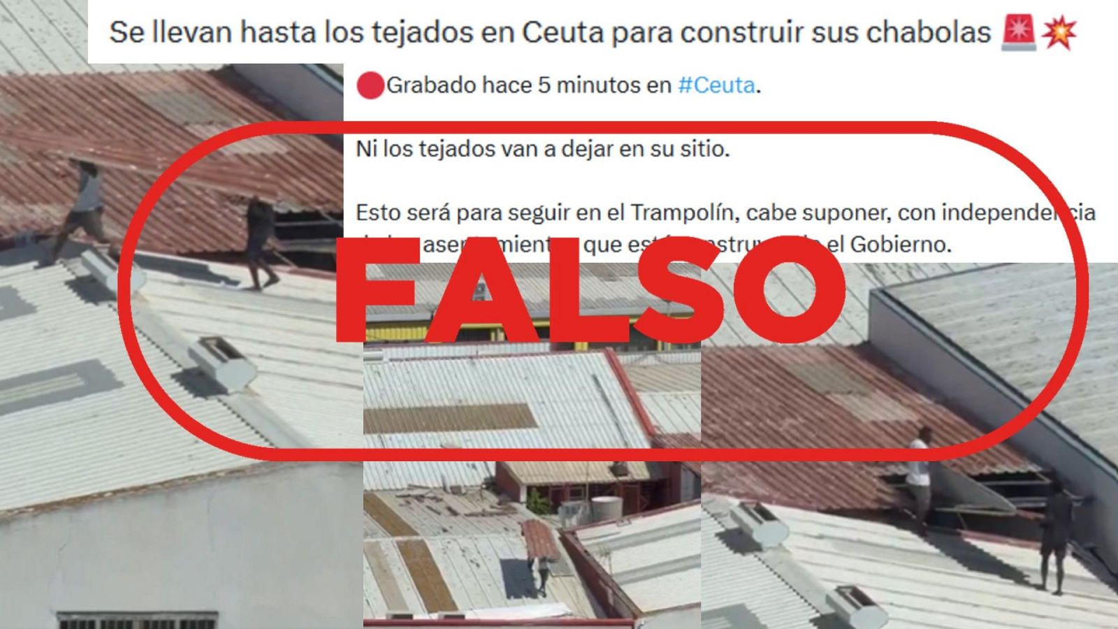 No son migrantes robando tejados en Ceuta, es falso