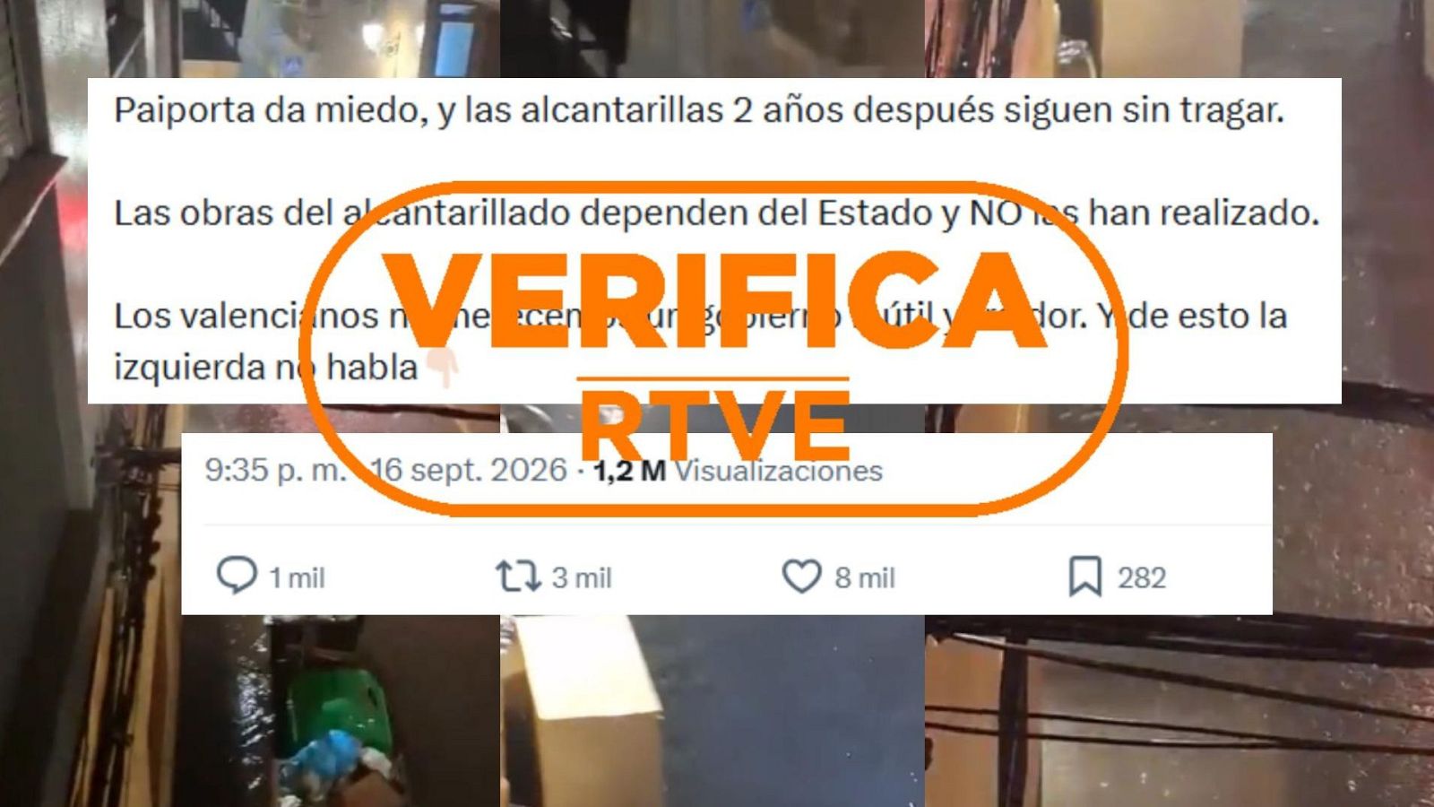 Mensaje en X que critica que el Estado no haya realizado las obras del alcantarillado de Paiporta dos años después de la dana