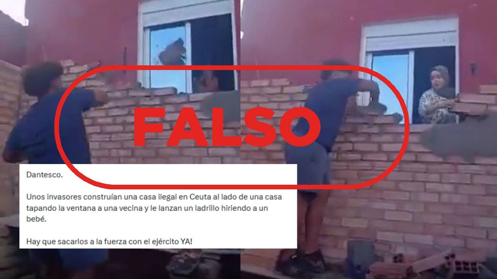 Capturas del vídeo y mensajes que dicen que muestra a migrantes construyendo una casa ilegal en Ceuta con sello falso