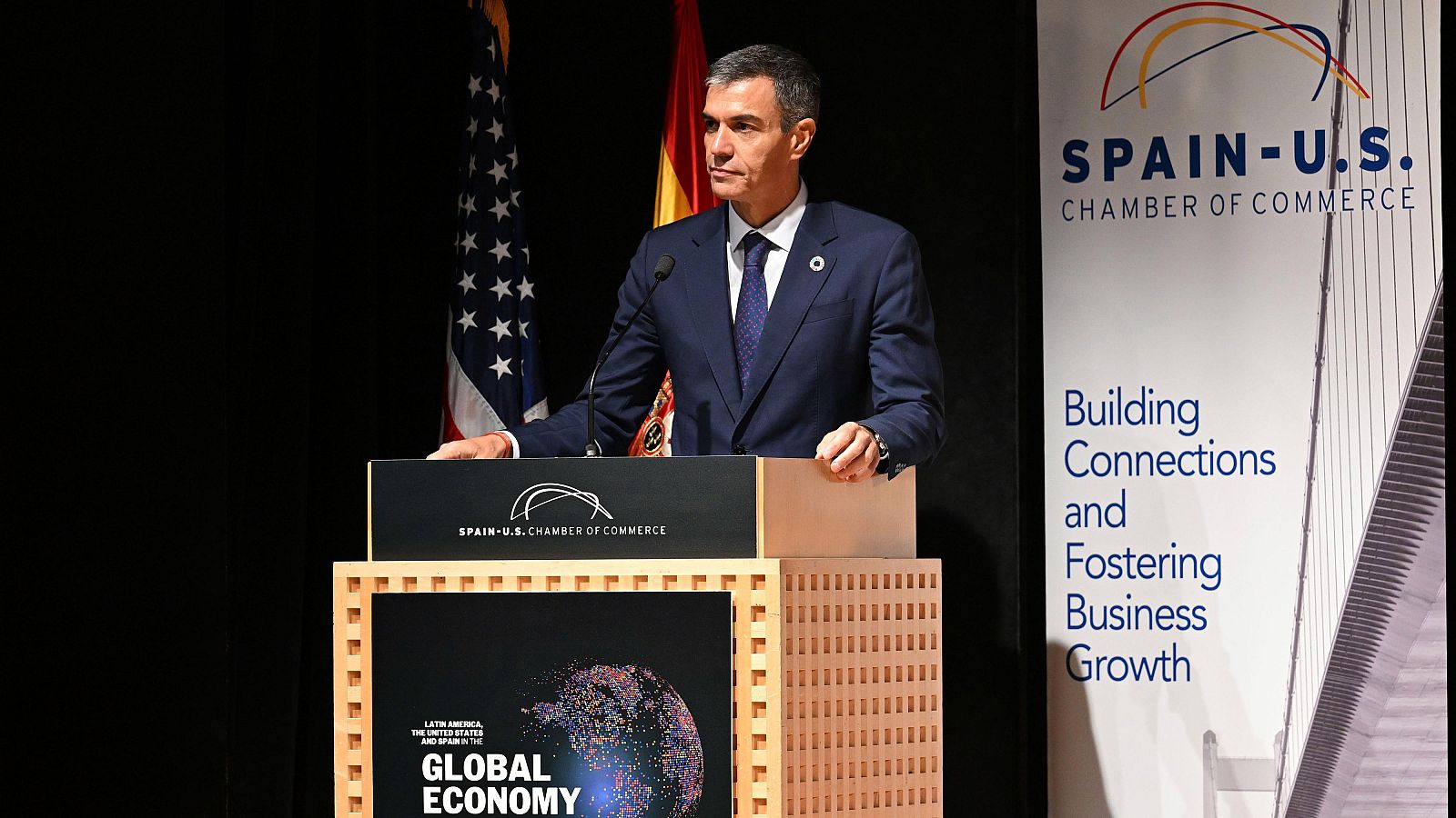 El presidente del Gobierno, Pedro Sánchez, durante la presentación de un acto en Madrid.