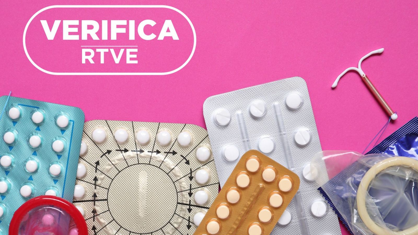 Métodos anticonceptivos en distintos formatos, como píldoras, preservativos y DIU