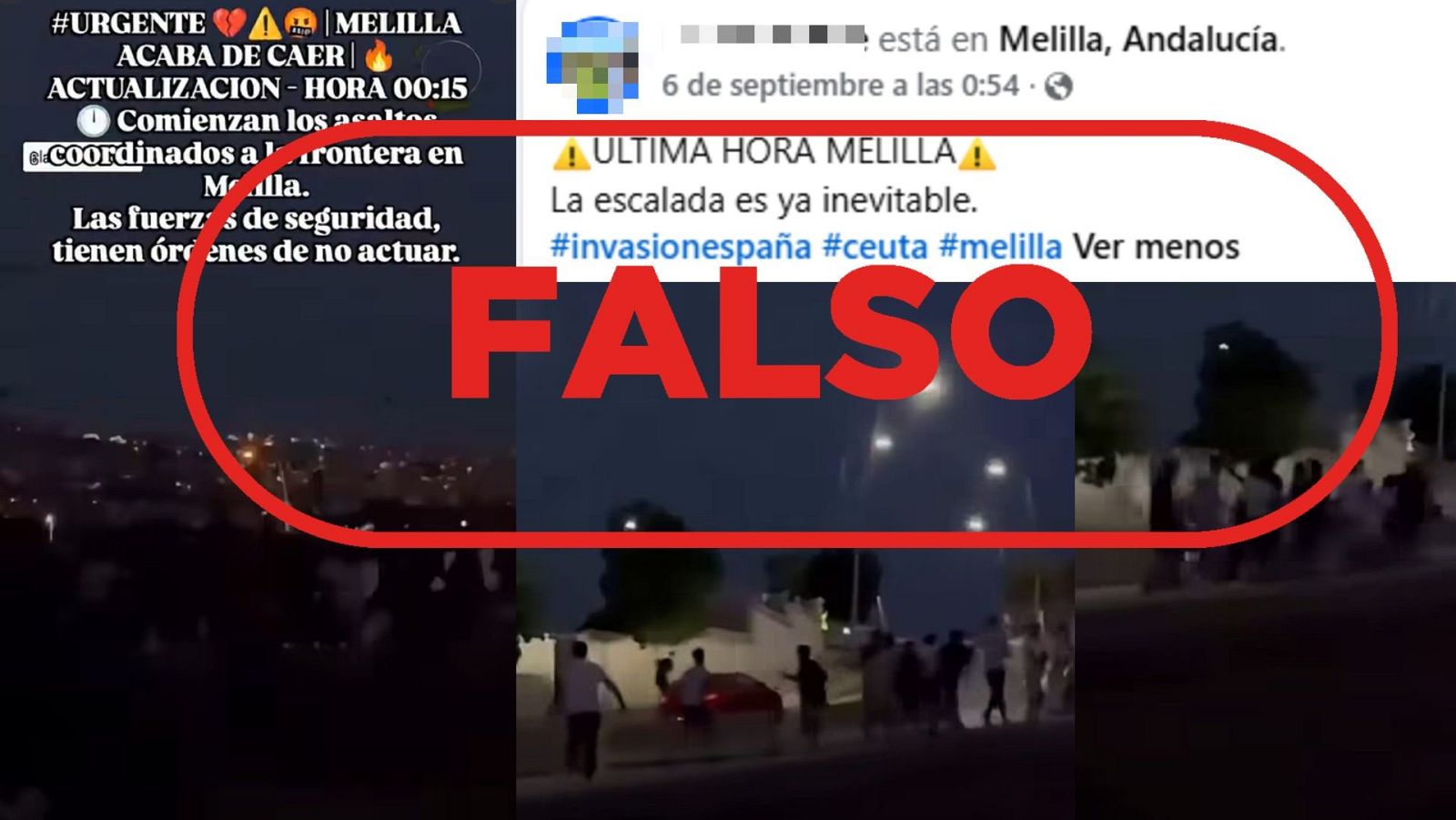 Mensajes de redes que difunden un vídeo de migrantes dirigiéndose a la frontera de Melilla del 30 de julio como si fuera actual