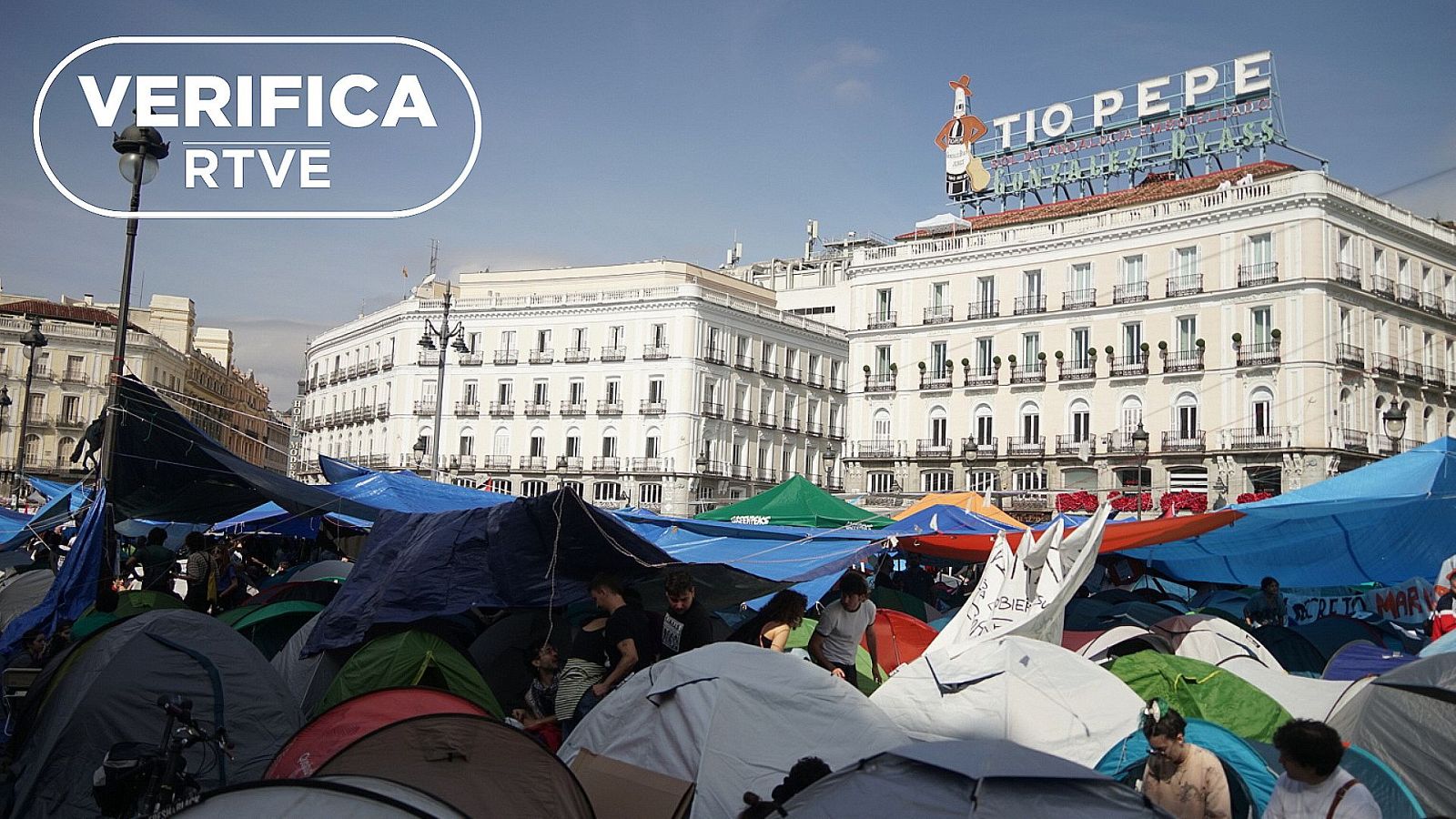Acampada en la Puerta del Sol (Madrid) en la mañana del 29 de septiembre