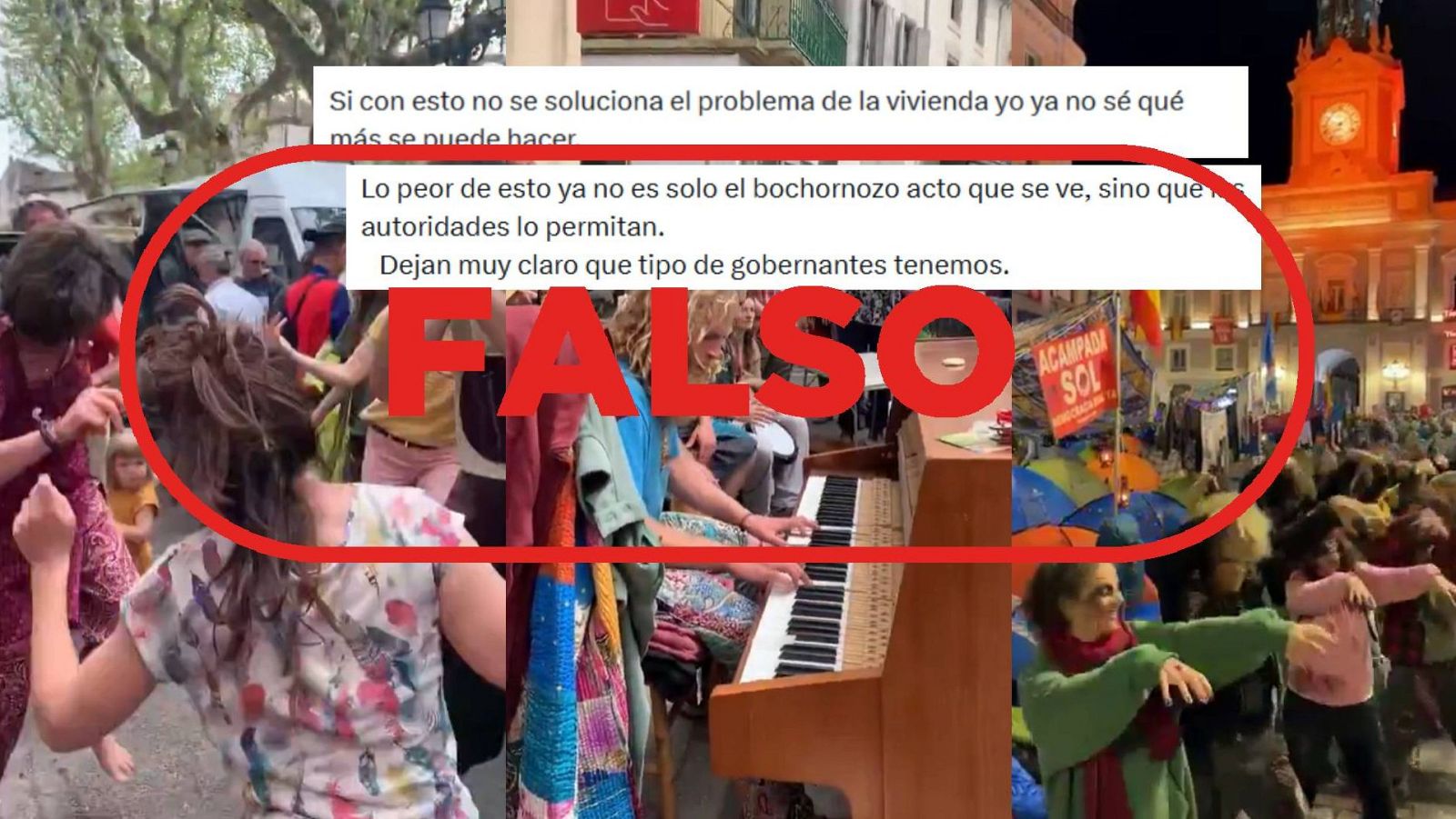 Mensajes que difunden los vídeos falsos o descontextualizados como si fueran de la acampada en Sol con sello falso