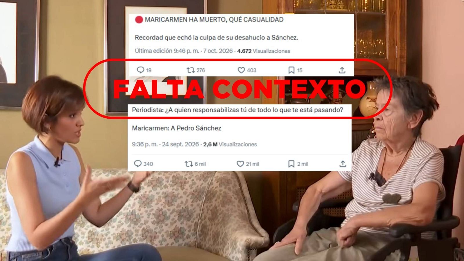 El vídeo de TVE recortado para manipular las palabras de Maricarmen: culpó a Sánchez, Ayuso y Almeida