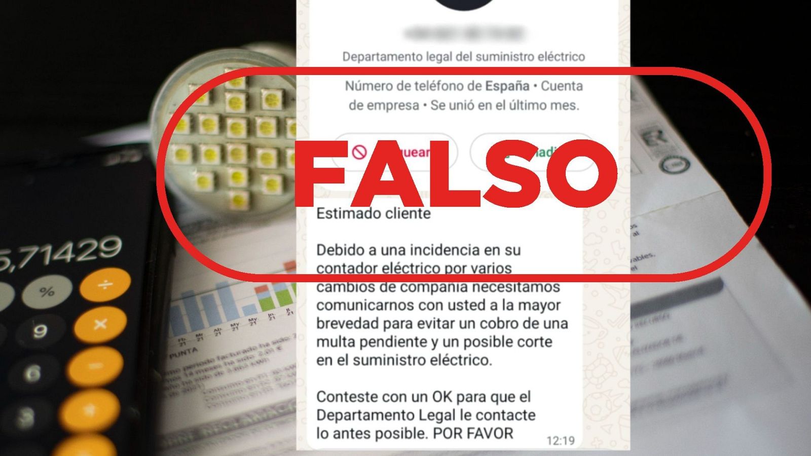 Mensaje que alerta de una falsa incidencia en el contador eléctrico