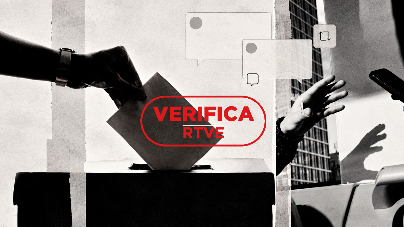 Imagen de urna de votación y mensajes en redes sociales.