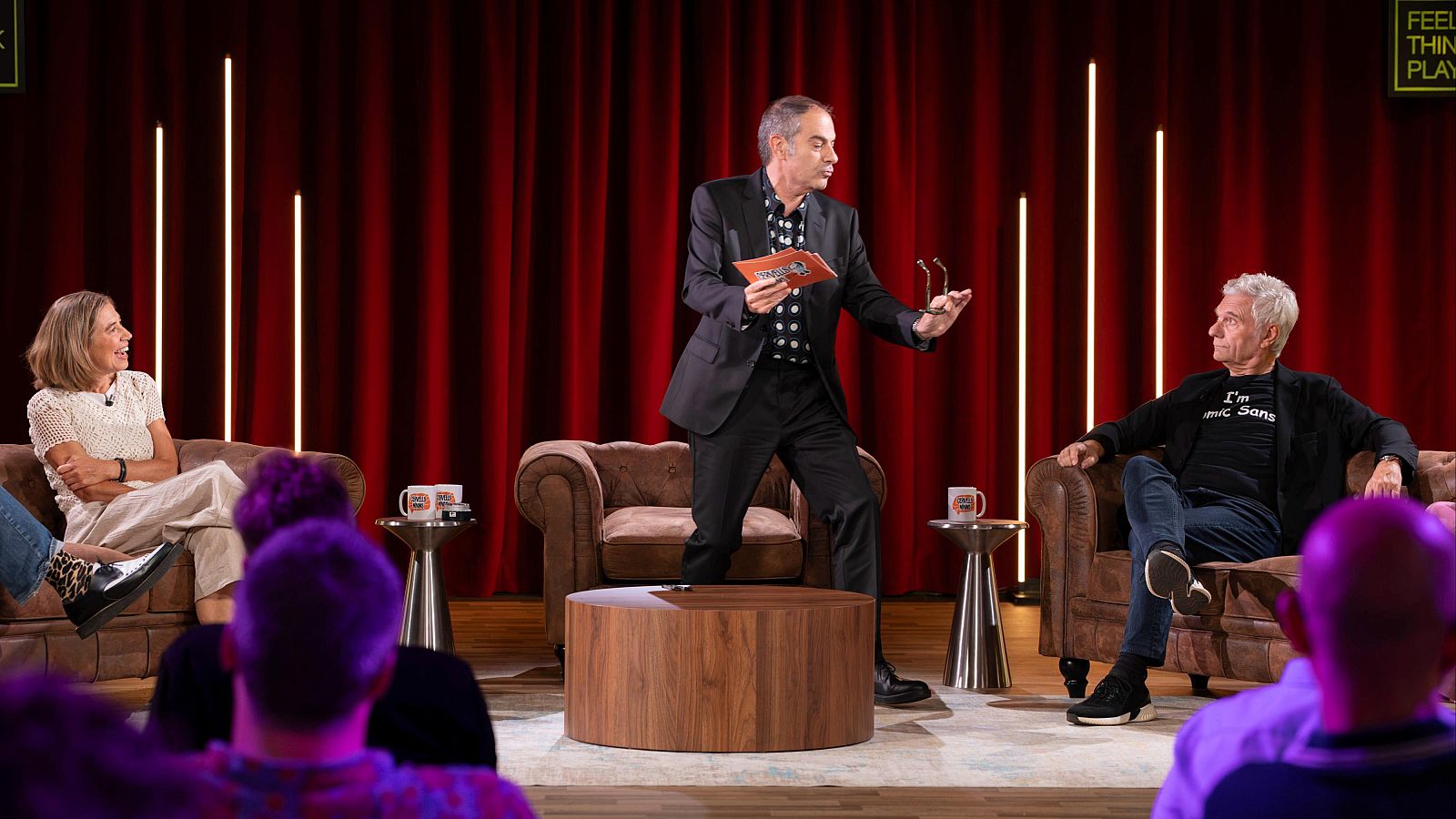 Toni Clapés durant el primer programa de 'Cervells Mínims' amb Ada Parellada i Carles Sans com a primers convidats.