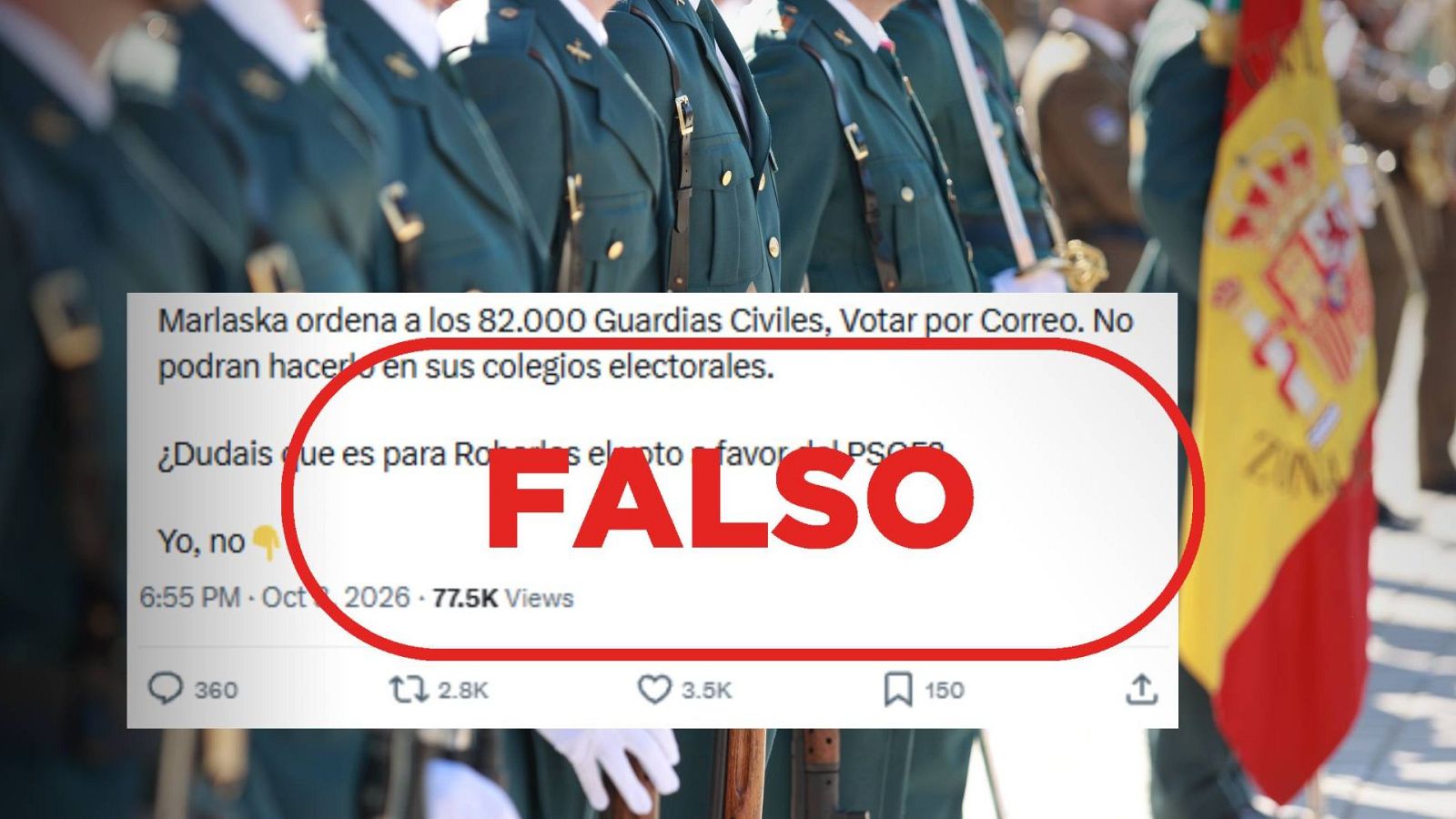 Mensaje que difunde una falsa orden de Interior a la Guardia Civil para voto por correo