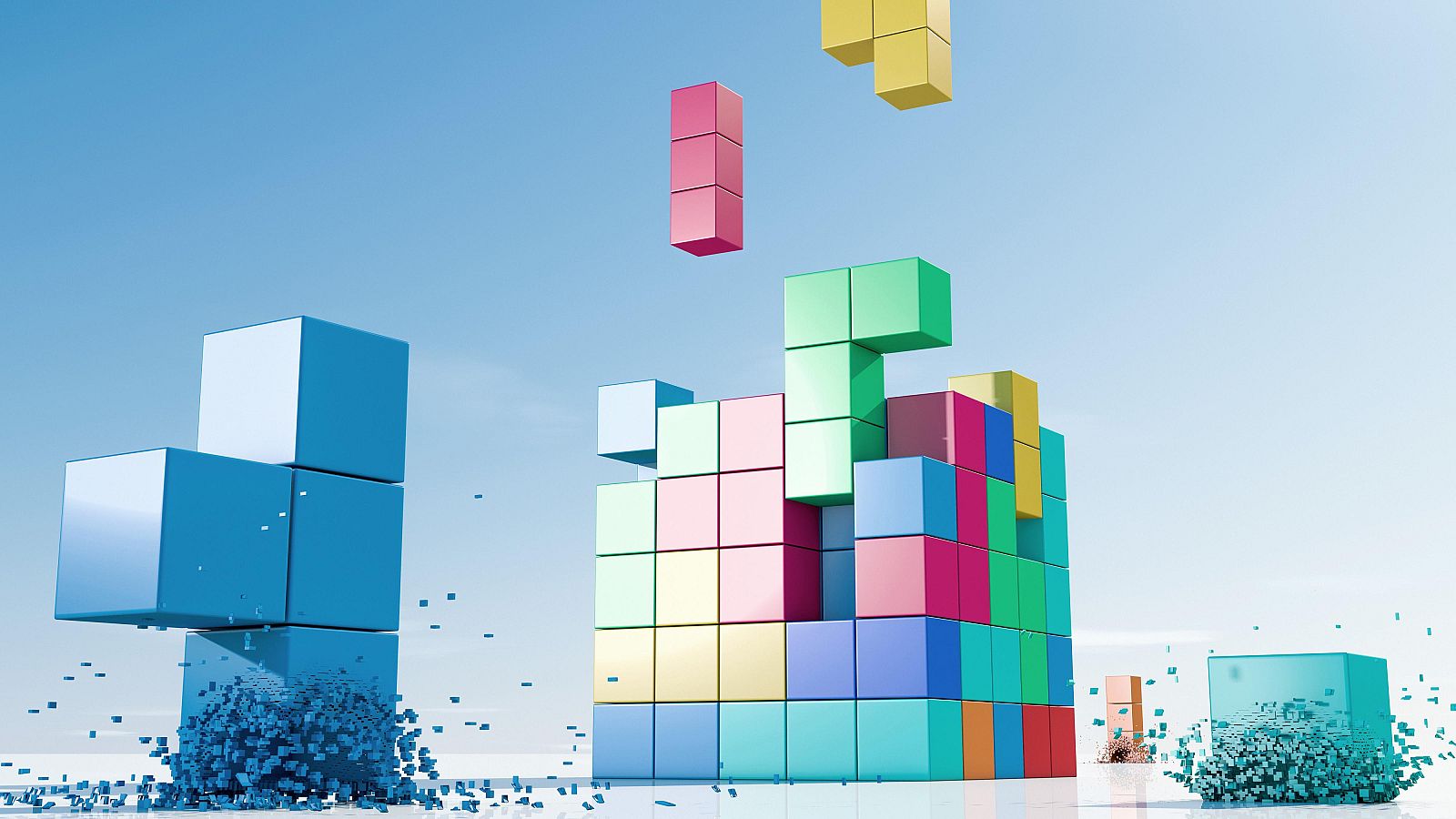 Recreación en 3D de bloques del videojuego Tetris