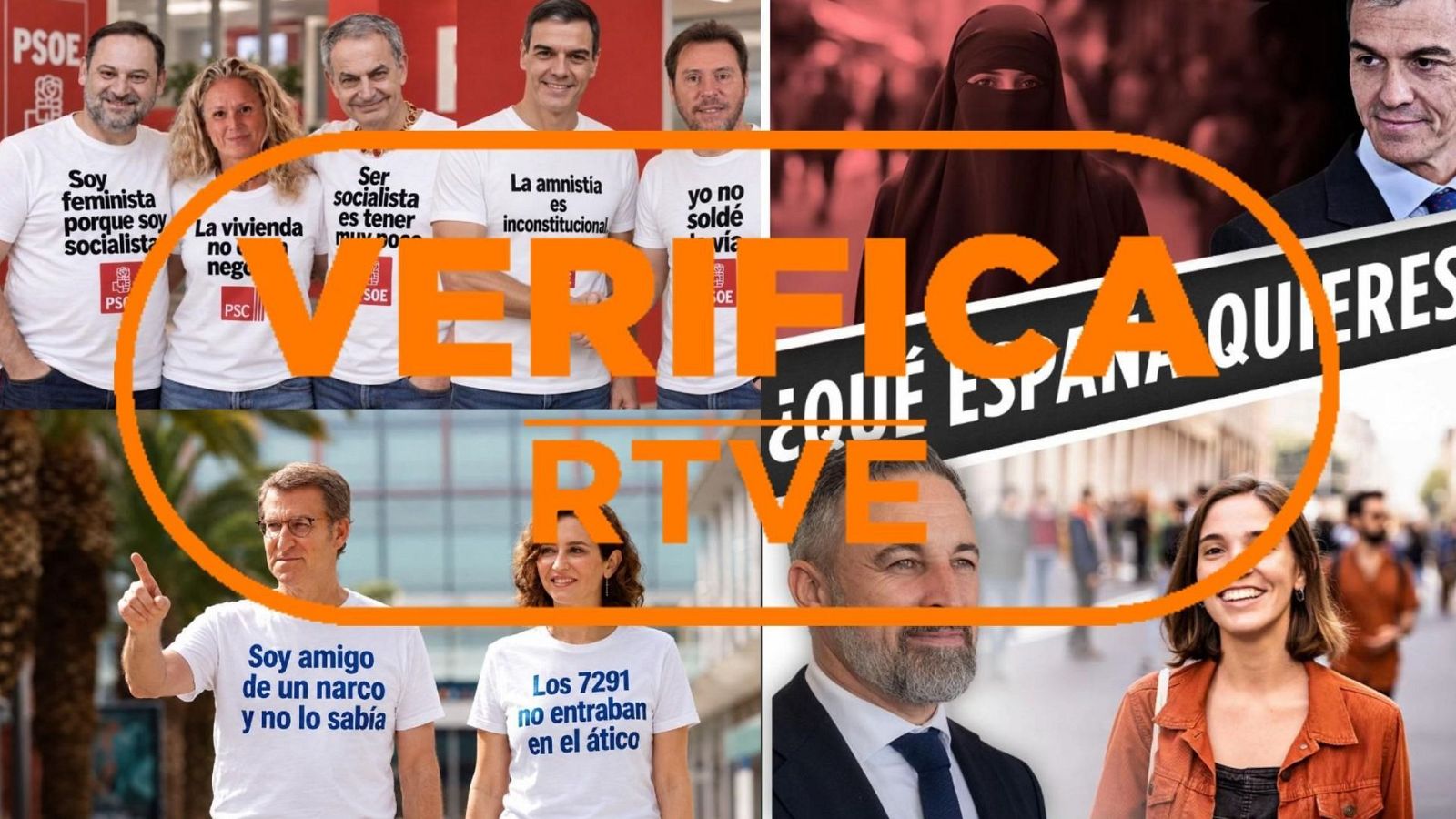 Montajes difundidos por PP, PSOE y Vox en sus redes sociales este mes de octubre, con 'sello VerificaRTVE'