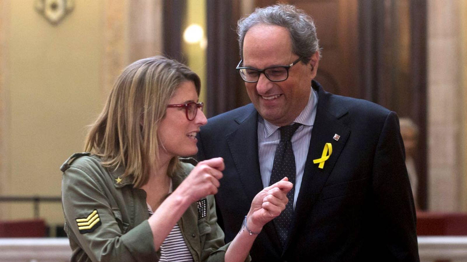 El candidato a president, Quim Torra, acompañado de Elsa Artadi