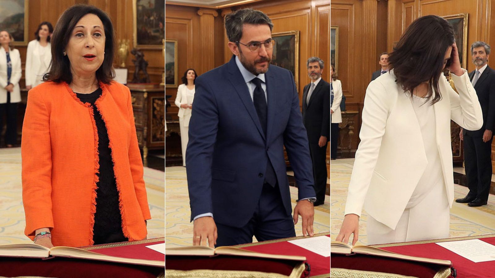 Margarita Robles, Màxim Huerta y Carmen Montón prometen sus cargos.
