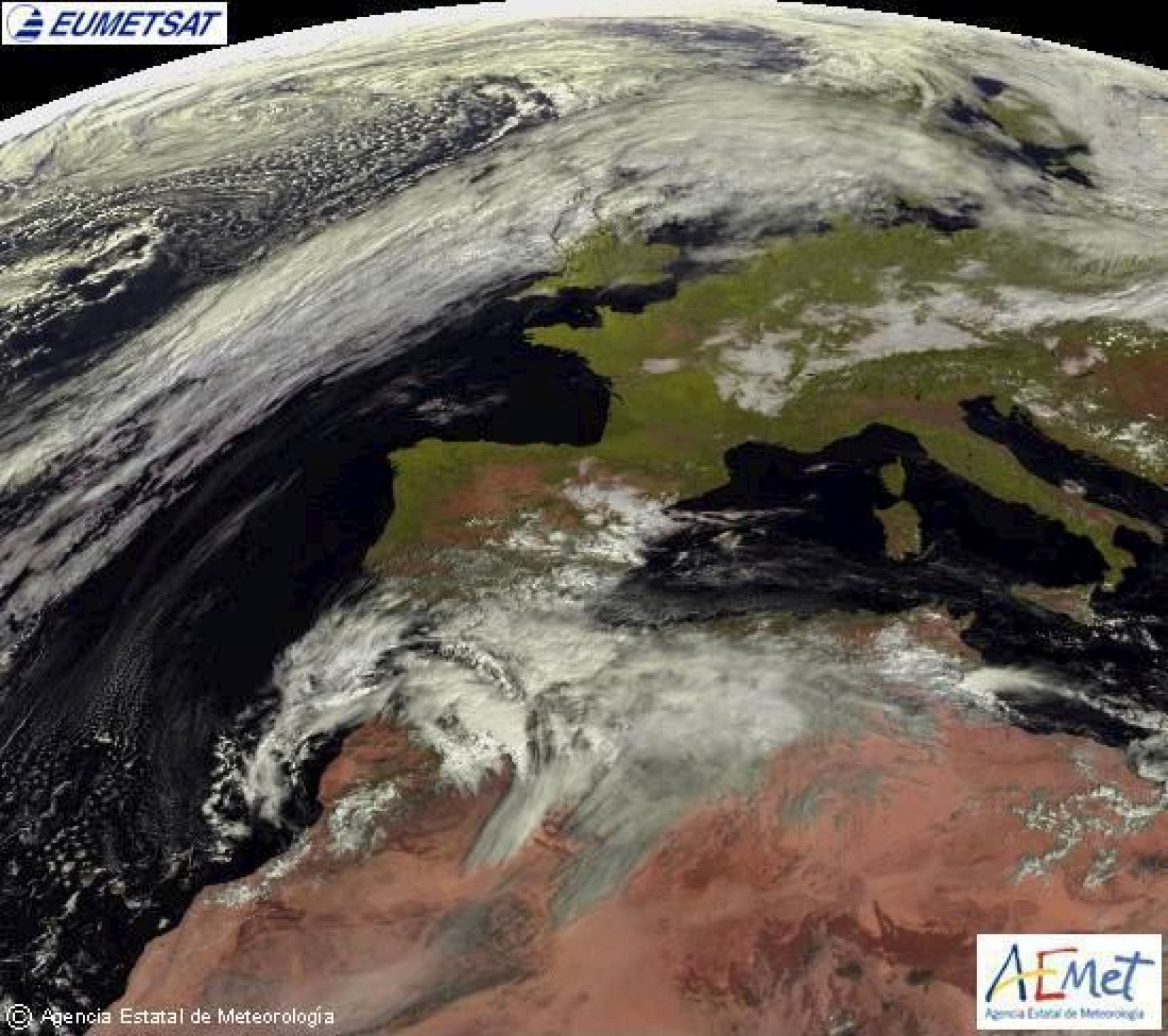 Imagen tomada por el satélite Meteosat para la Agencia Estatal de Meteorología el viernes 10 de octubre