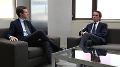 Casado se reúne con Aznar, que vuelve a Génova casi tres años después de pisar la sede por última vez