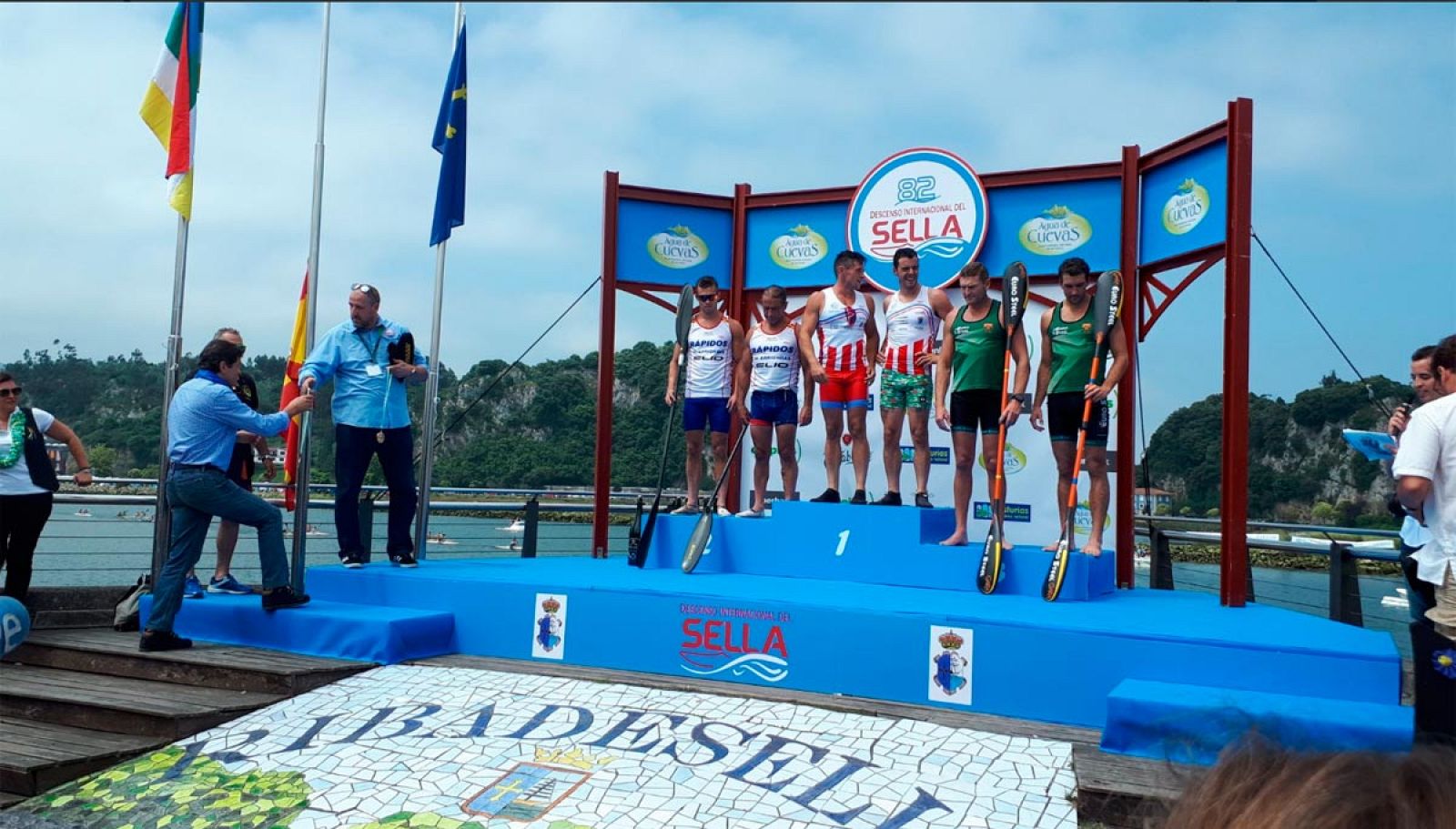 Imagen del podio de la 82ª edición del Descenso del Sella.