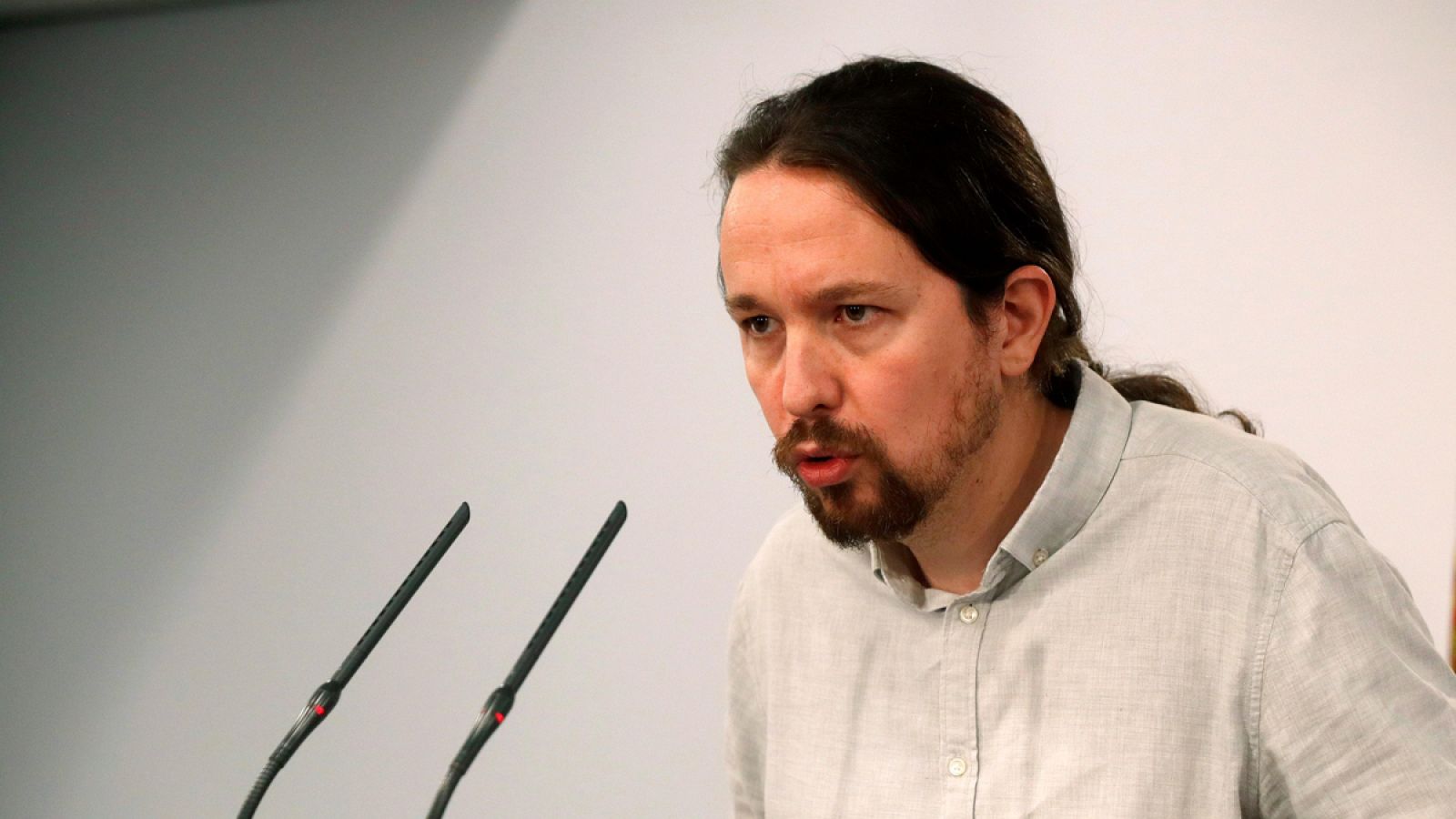 Iglesias, durante la rueda de prensa en el Palacio de la Moncloa