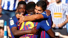 Suárez y Dembélé rescatan al Barça en Anoeta