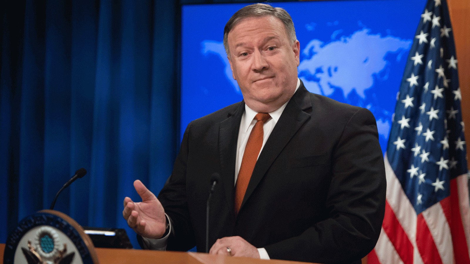 Mike Pompeo durante una rueda de prensa en Washington