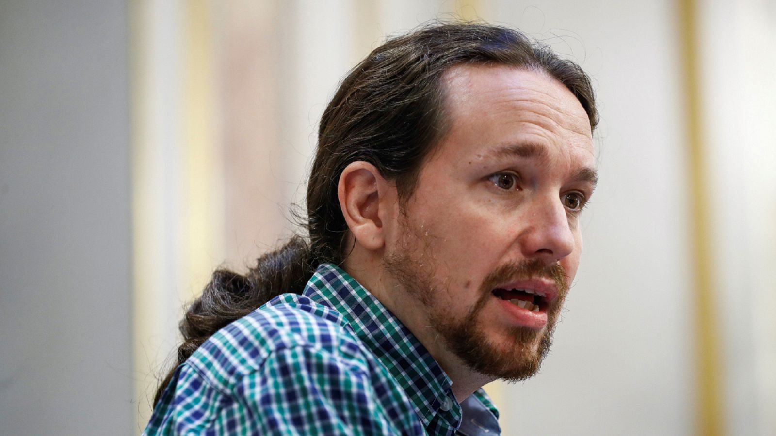 Pablo Iglesias, durante una rueda de prensa en el Congreso