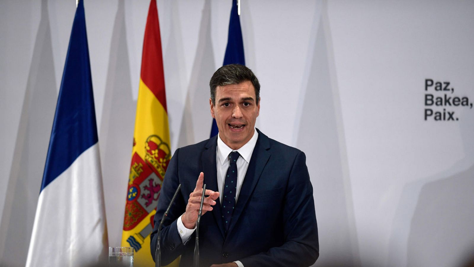 Pedro Sánchez durante su discurso en la Moncloa