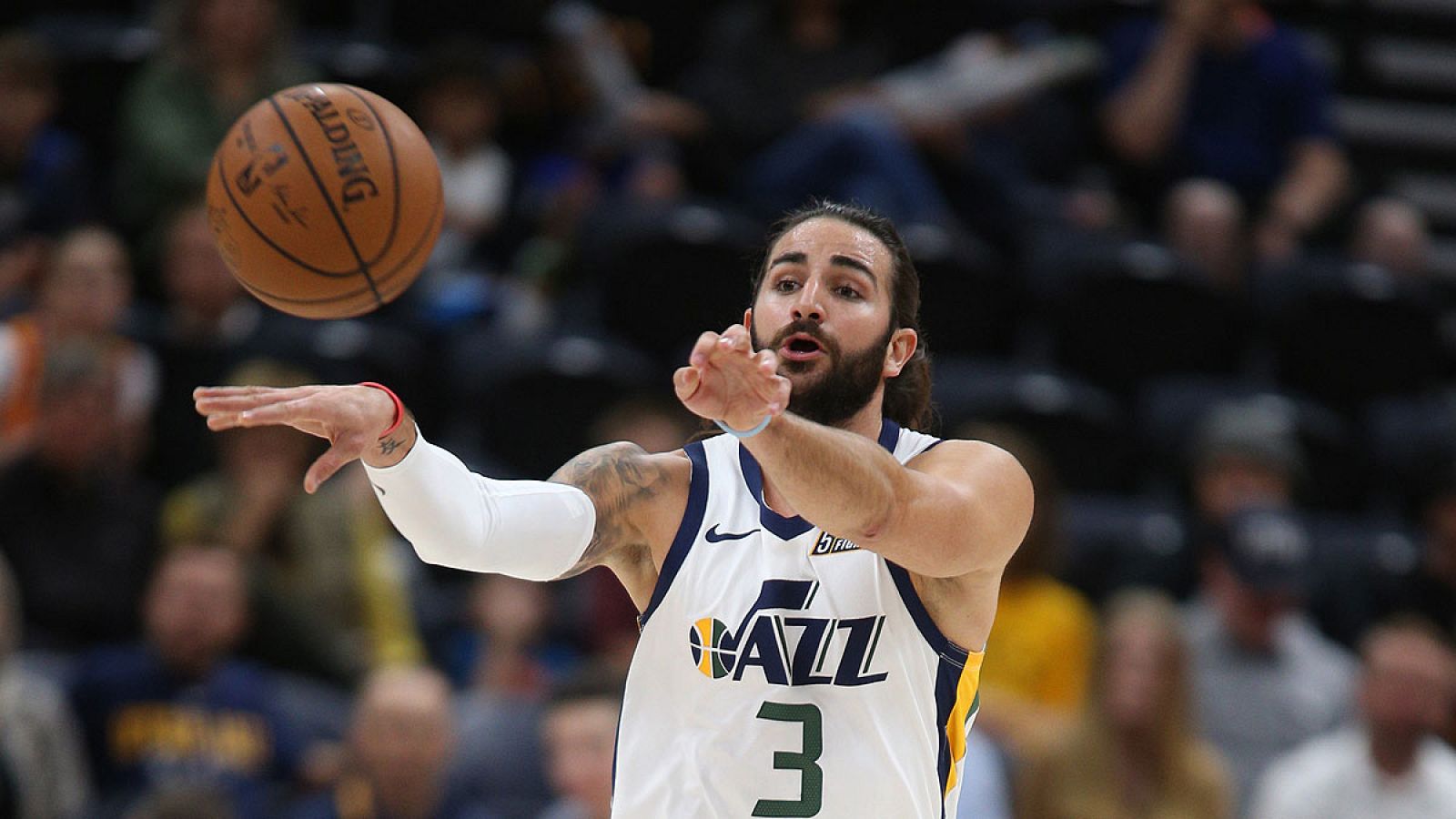 Ricky Rubio, en un partido de pretemporada con su equipo, los Utah Jazz
