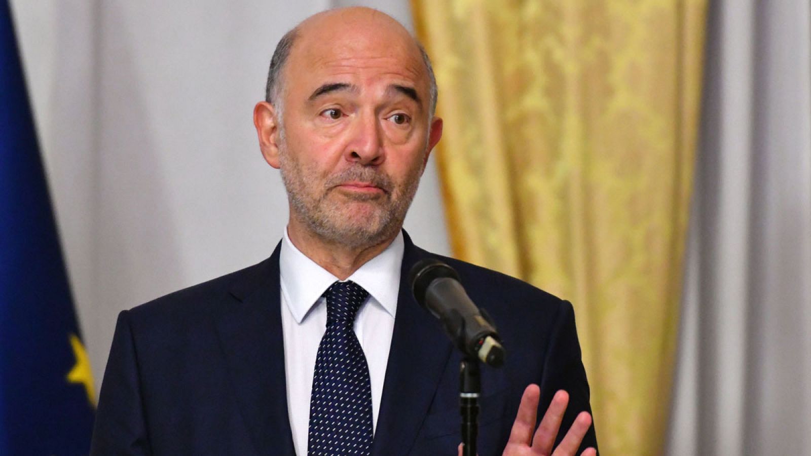 El comisario europeo de Asuntos Económicos, Pierre Moscovici durante la rueda de prensa esta tarde en Roma