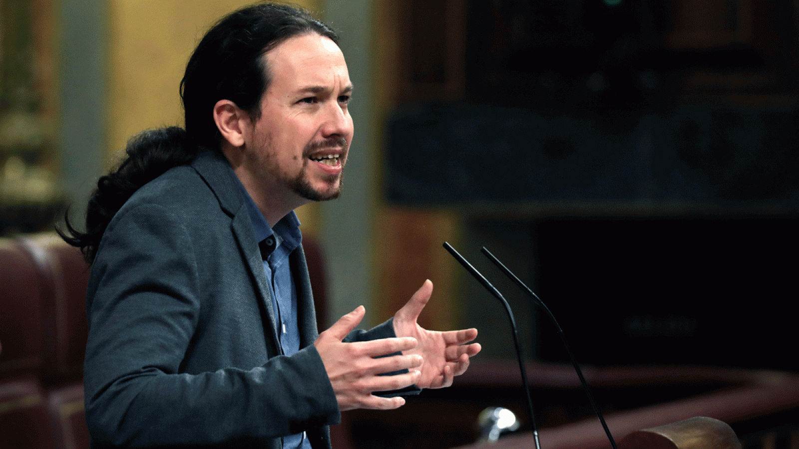 El líder de Podemos, Pablo Iglesias durante su intervención este martes en el Congreso