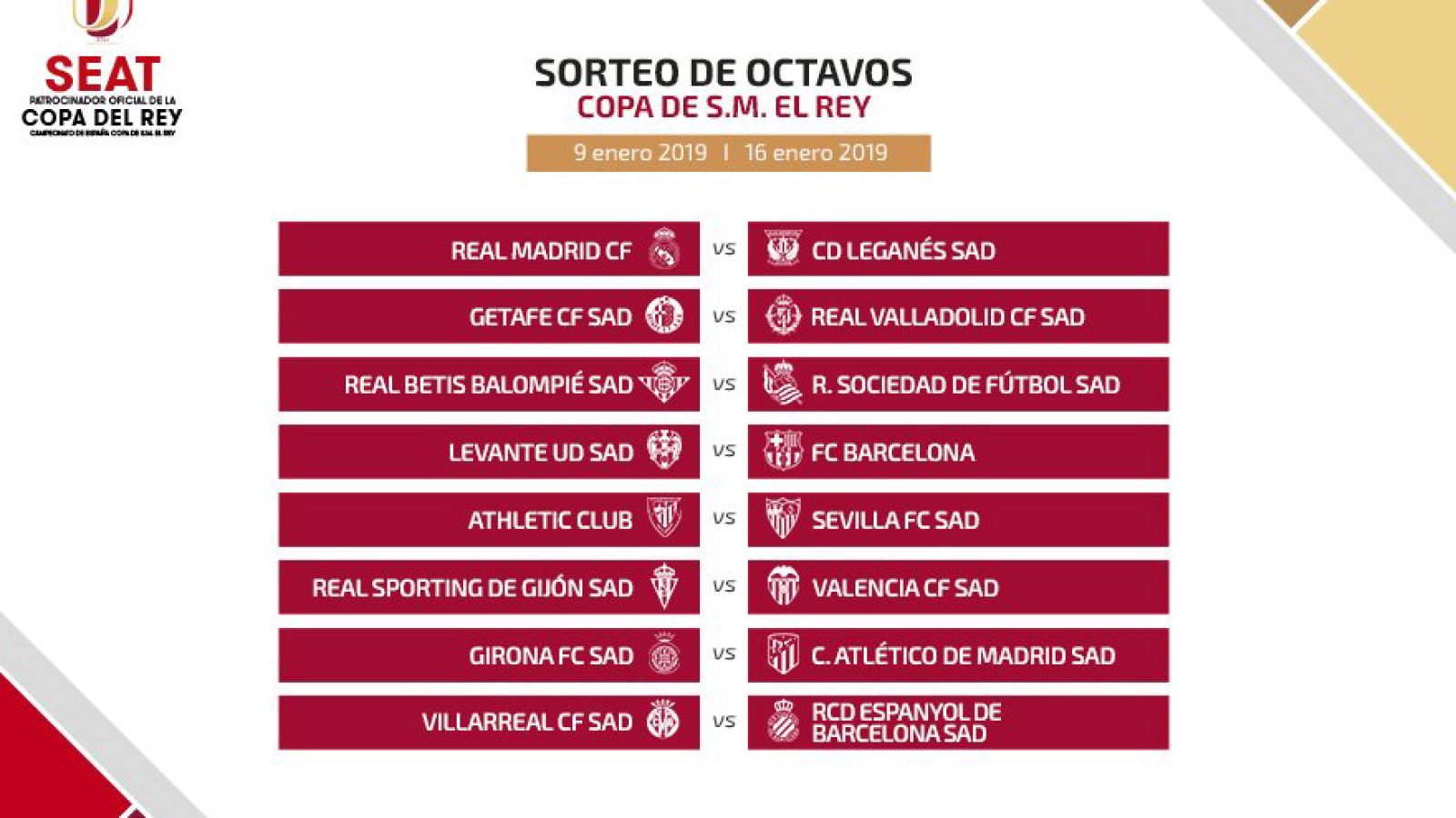 Real Madrid-Leganés y Levante-Barça, en los octavos de Copa