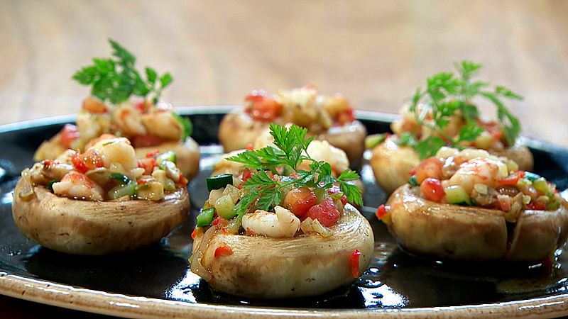 Championes rellenos de langostinos