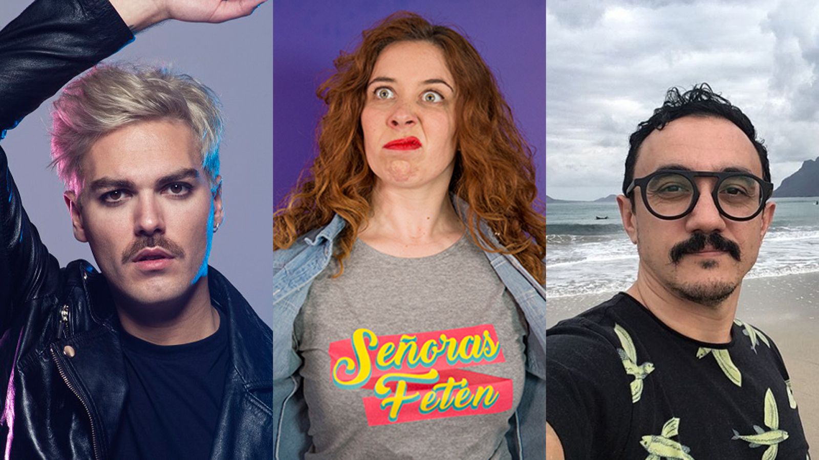 Alberto Jiménez (Miss Cafeína), la youtuber y Señora Fetén Abi Power y el director creativo y experto en Eurovisión César Vallejo