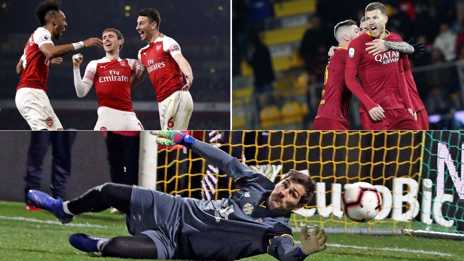 Jugadores del Arsenal (i), del Roma (d) e Iker Casillas, del Oporto (a)
