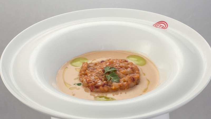 Receta de tartar de carabinero, escabeche de perdiz y manzana