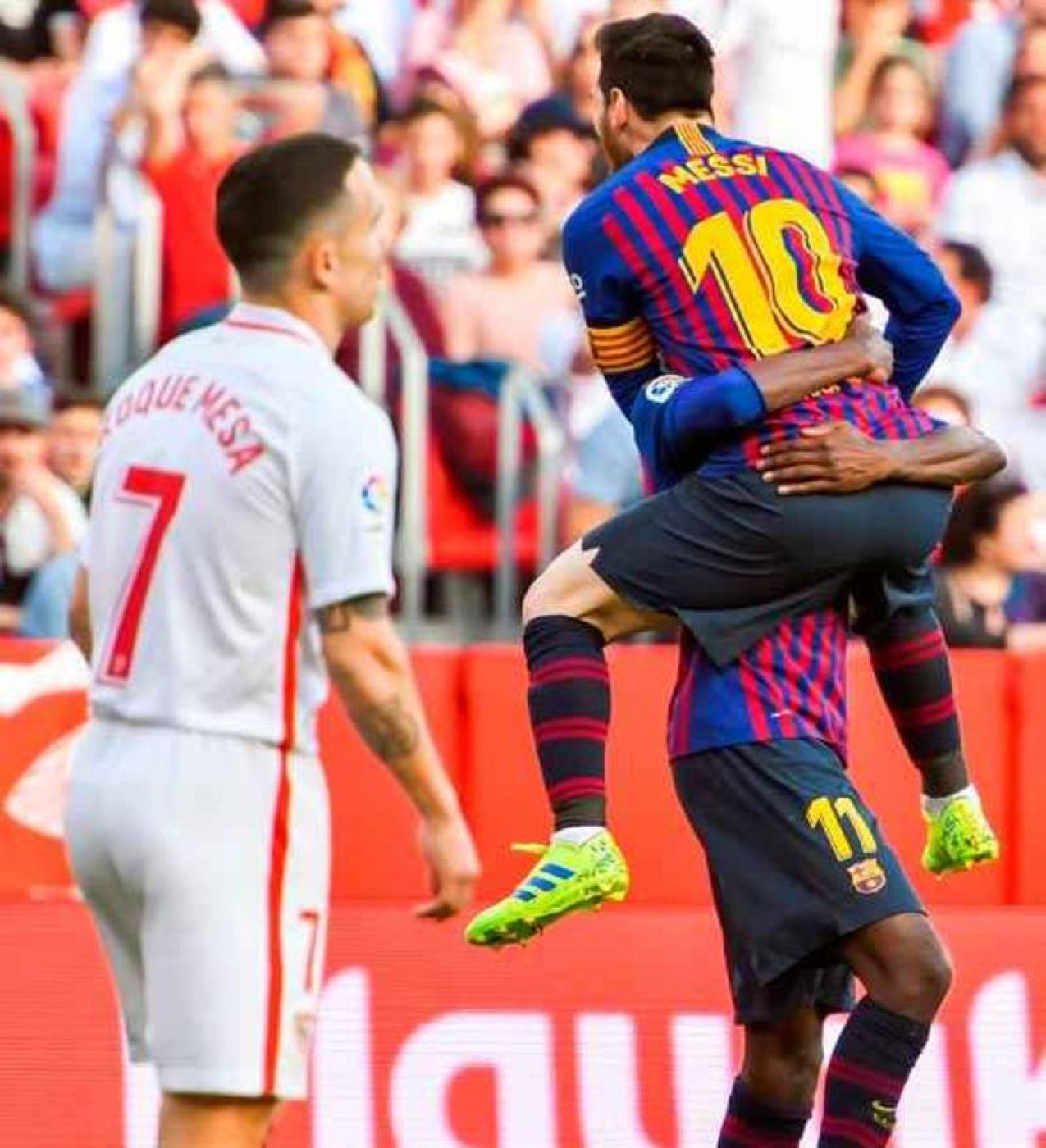 Messi celebra un gol ante el Sevilla