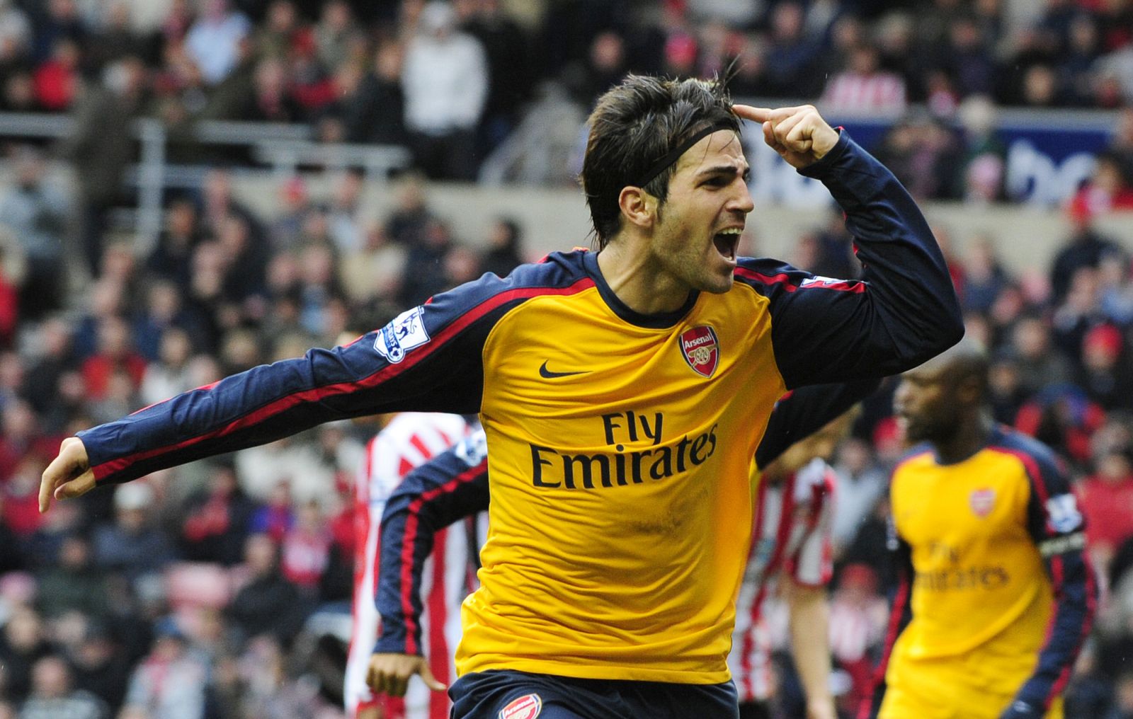 Arsenal's Cesc Fabregas celebrates scoring against Sunderland during their English Premier League soccer match at The Stadium of Light in Sunderland