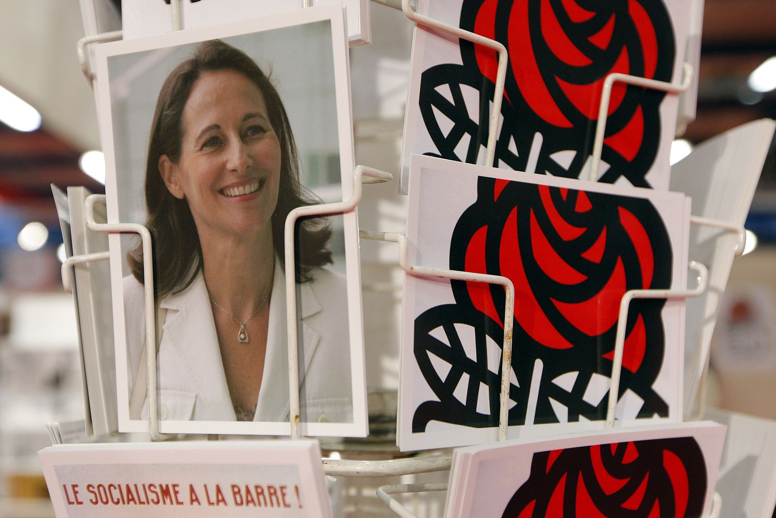 Postcards are displayed for sale during the French Socialist Party National Congress in Reims