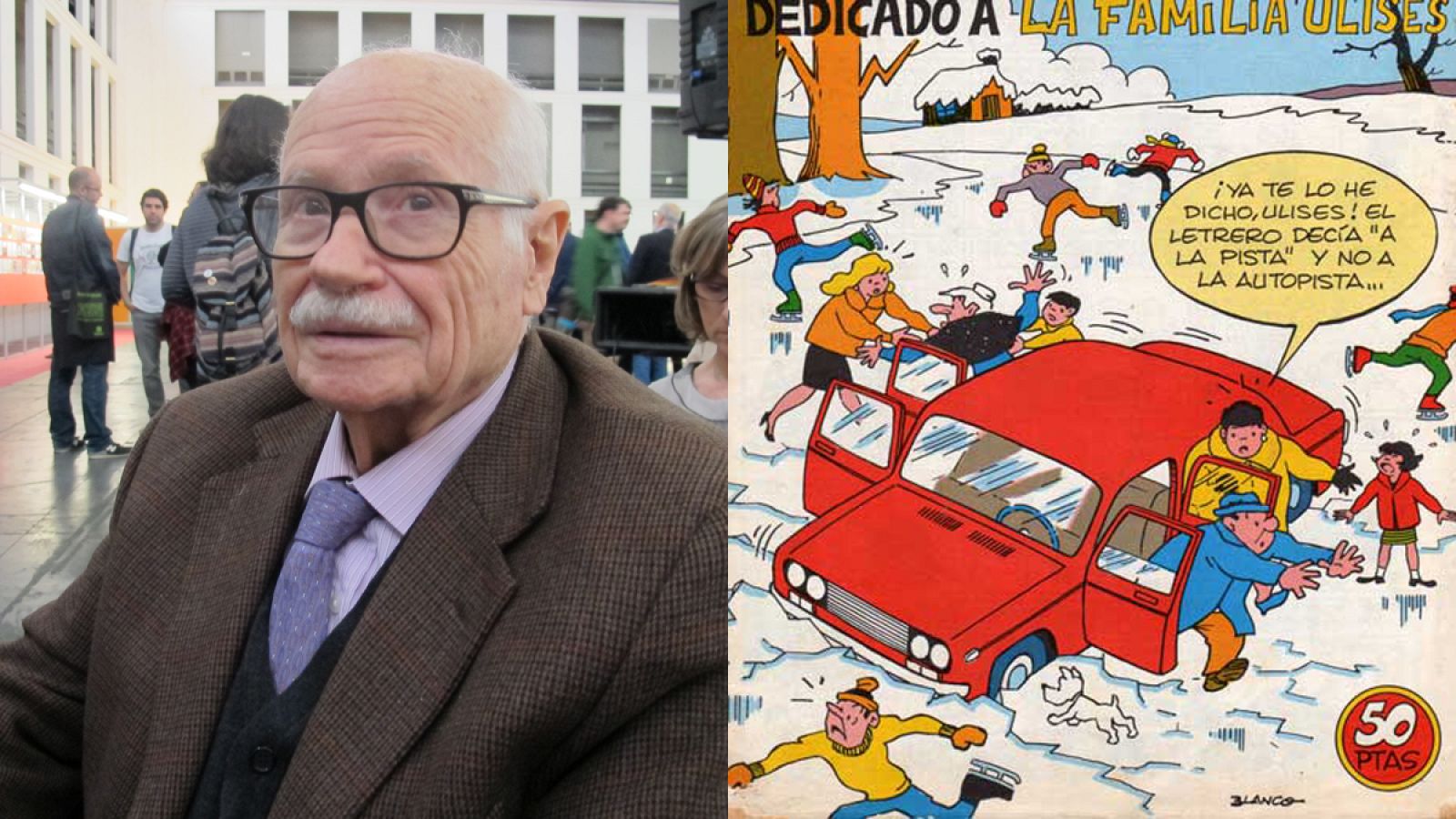 Josep María Blanco en el Salón del Cómic de Barcelona y una de sus portadas para La familia Ulises'