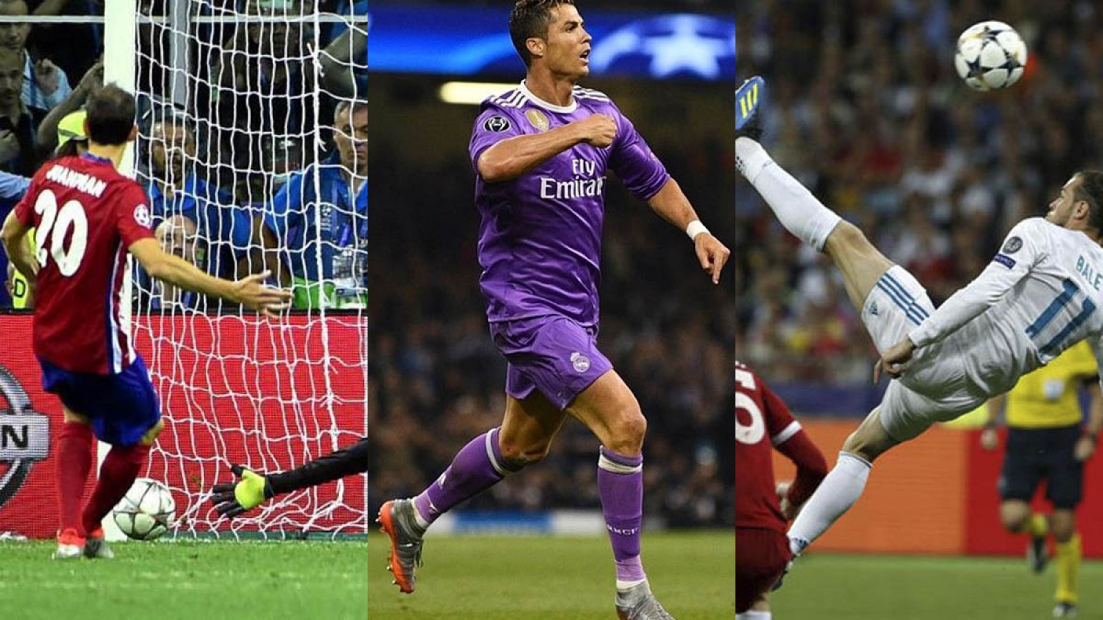 El penalti fallado por Juanfran (i), CR7 celebrando un gol y Bale ejecuanto la chilena (d)