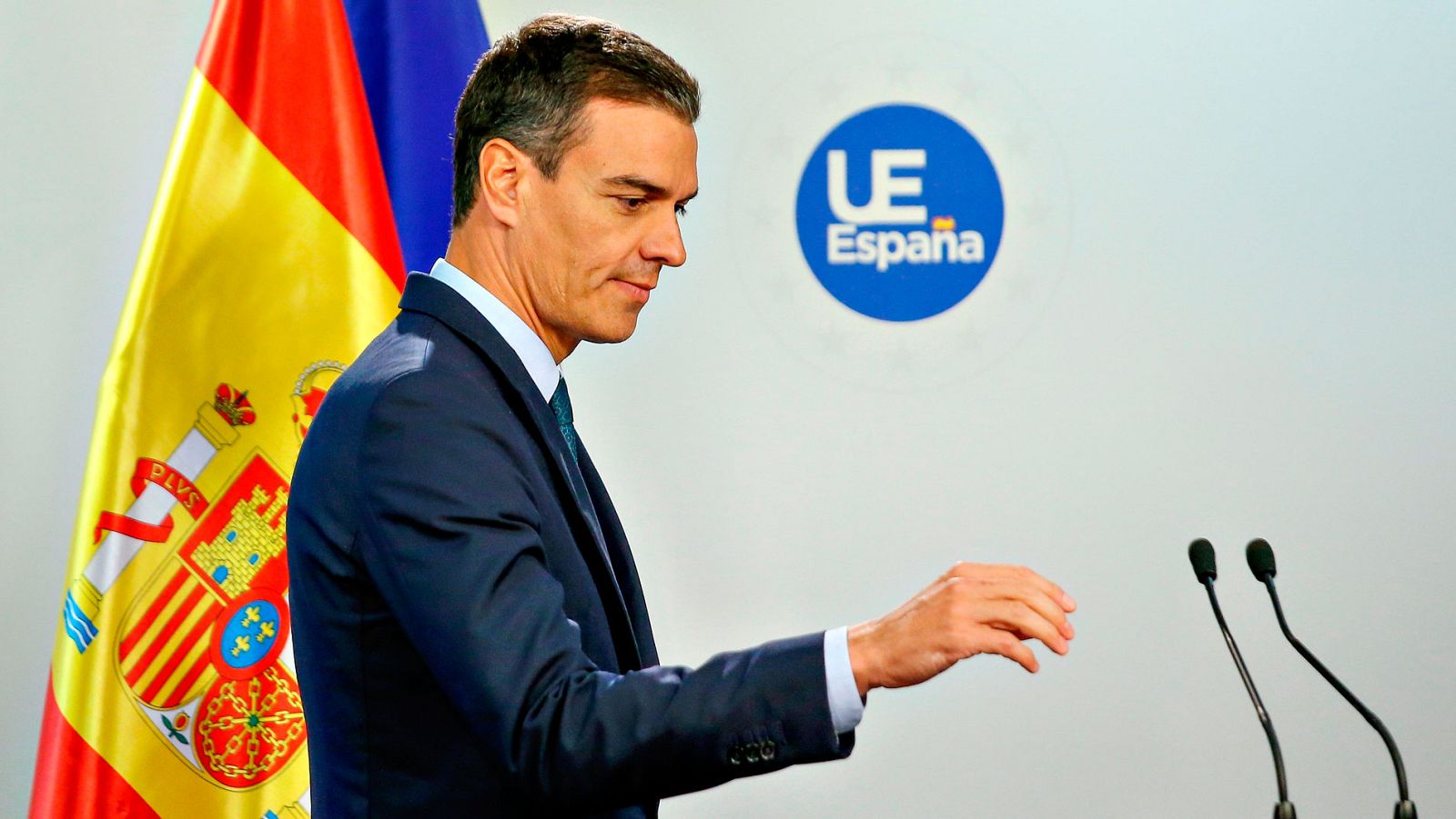 Pedro Sánchez, que ejerce como negociador de los socialdemócratas europeos, en la rueda de prensa de este viernes