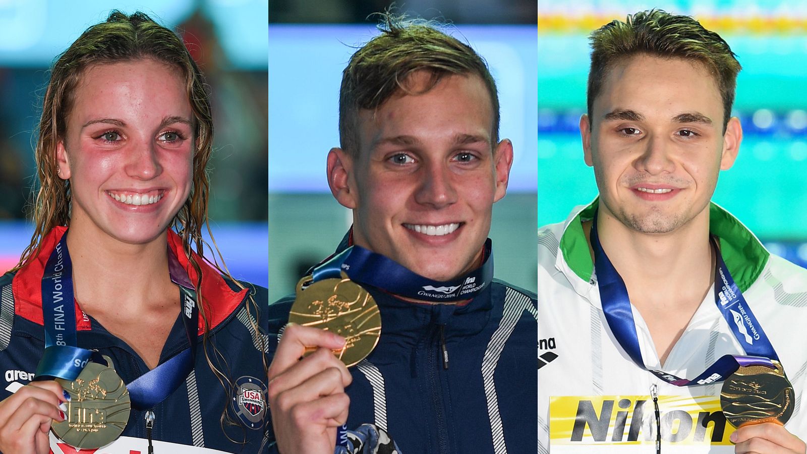 Regan Smith, Caeleb Dressel y Kristof Milak